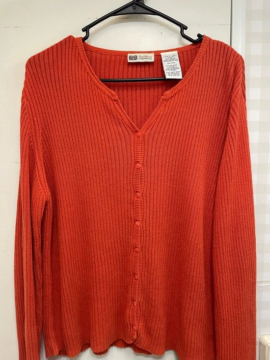 Vintage Faded Glory bright orange cardigan L cotton 90s vibrant Y2K - Picture 3 of 4